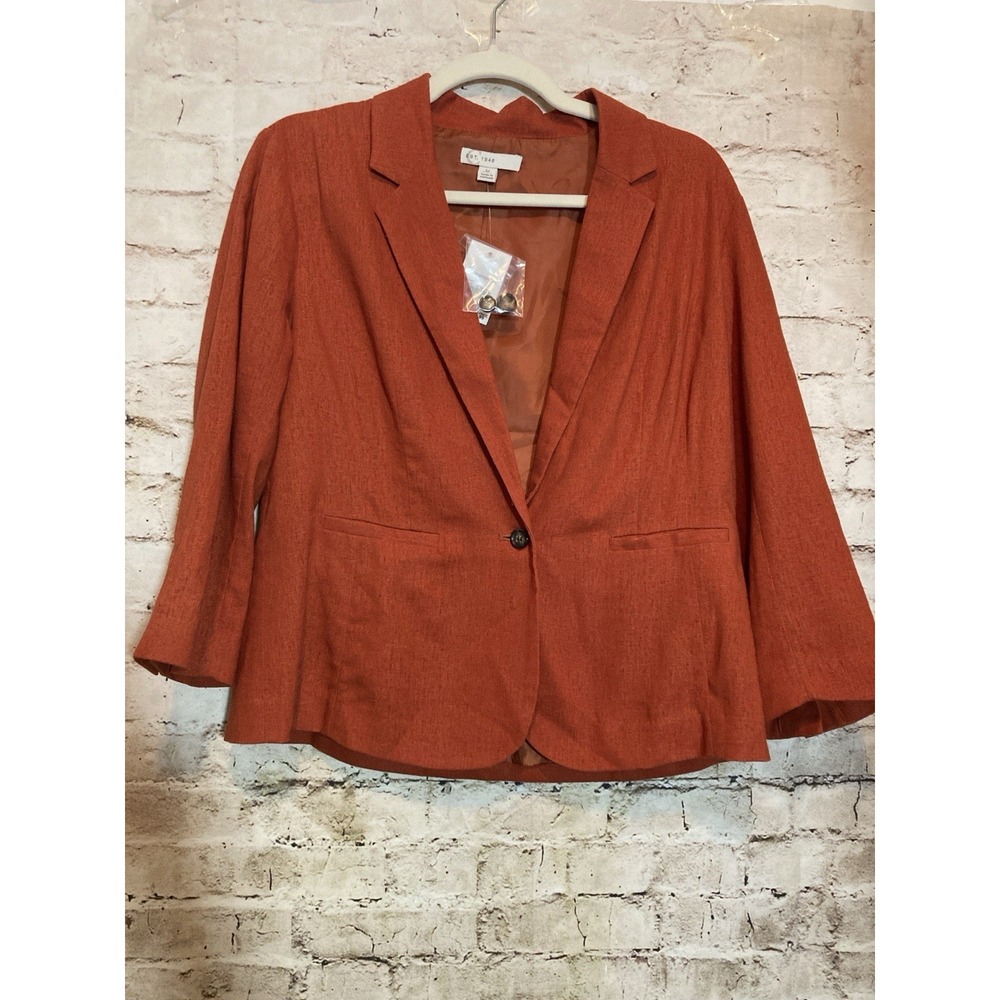 NEW Cato Blazer Medium In Rusty Red Linen Blend Casual Everyday Office Career